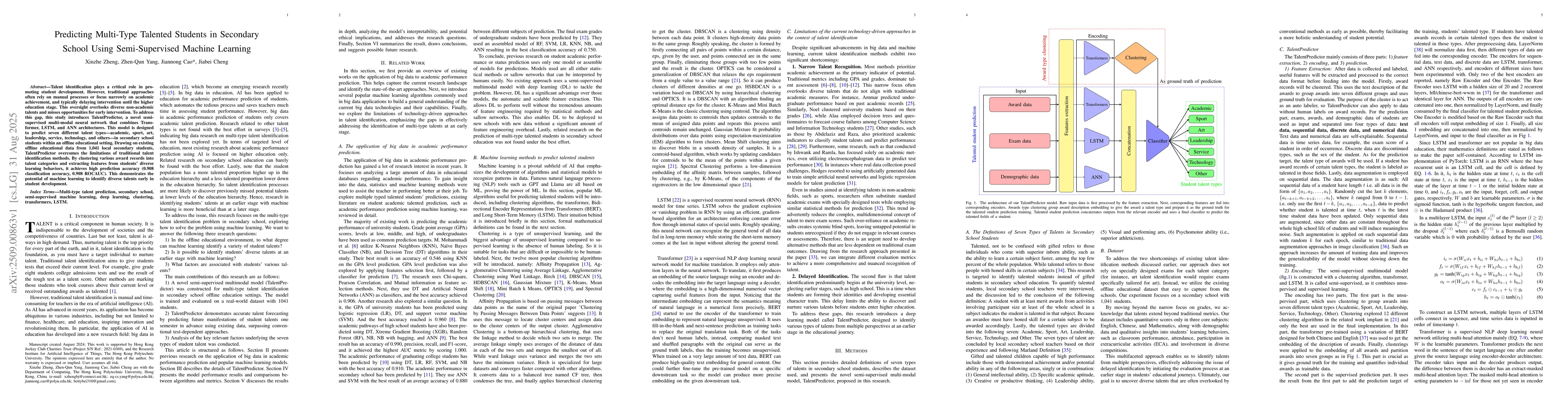 Thumbnail for Predicting Multi-Type Talented Students in Secondary School Using
  Semi-Supervised Machine Learning