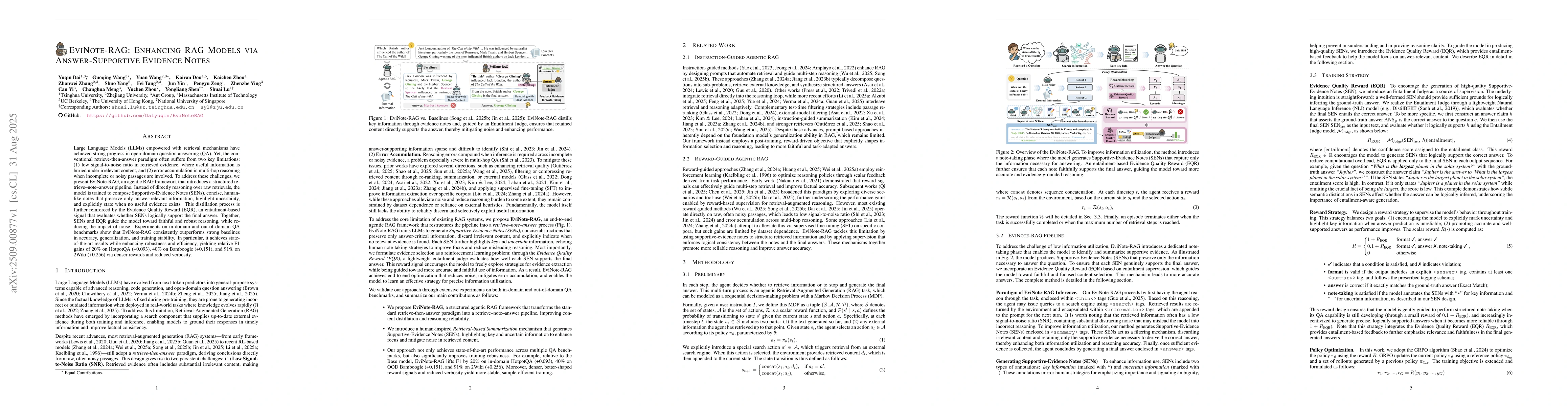 Thumbnail for EviNote-RAG: Enhancing RAG Models via Answer-Supportive Evidence Notes