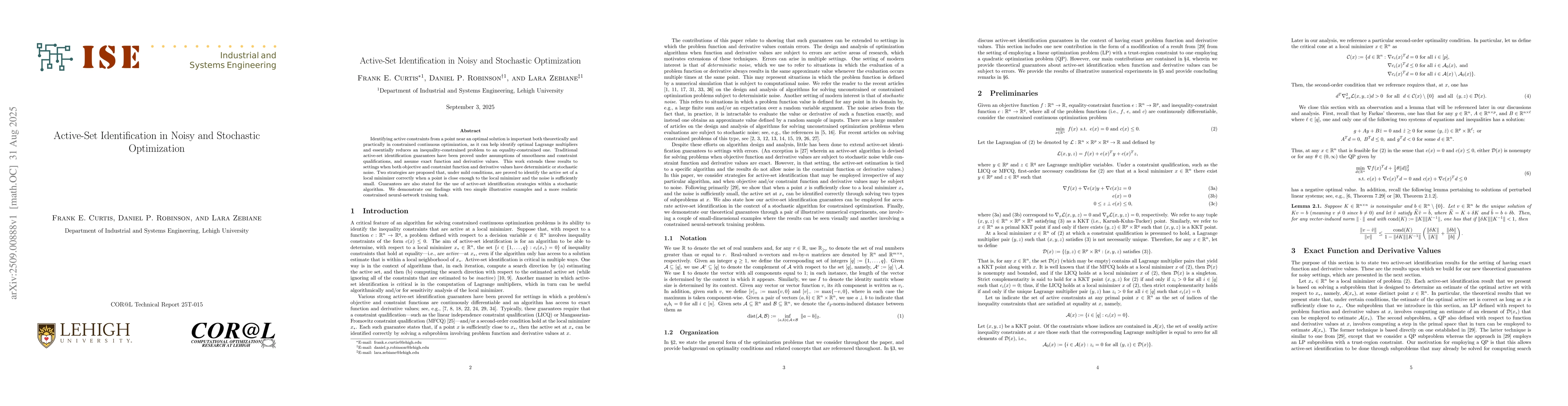 Thumbnail for Active-Set Identification in Noisy and Stochastic Optimization