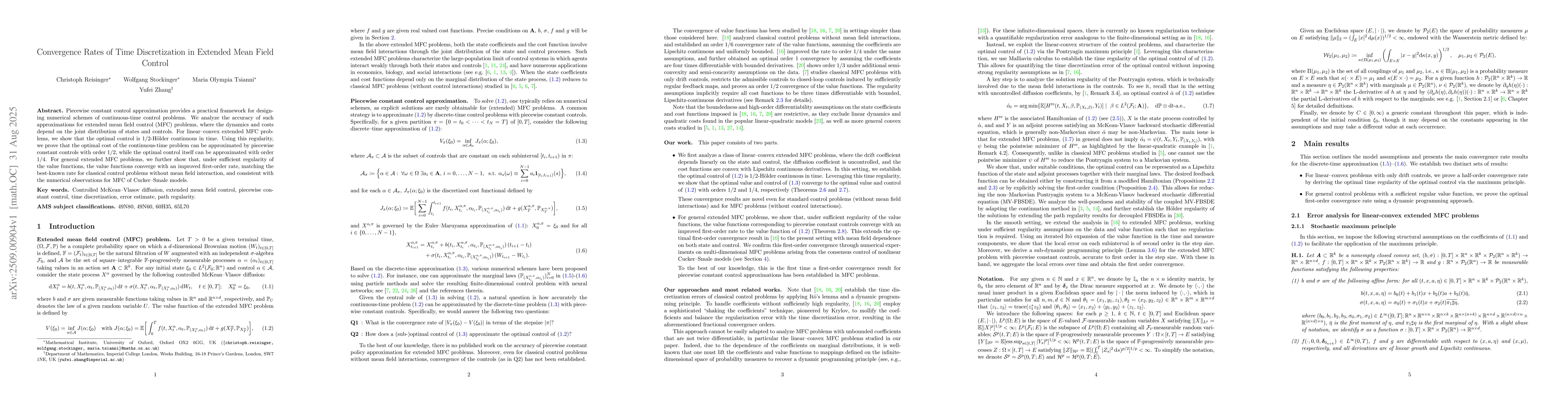 Thumbnail for Convergence Rates of Time Discretization in Extended Mean Field Control