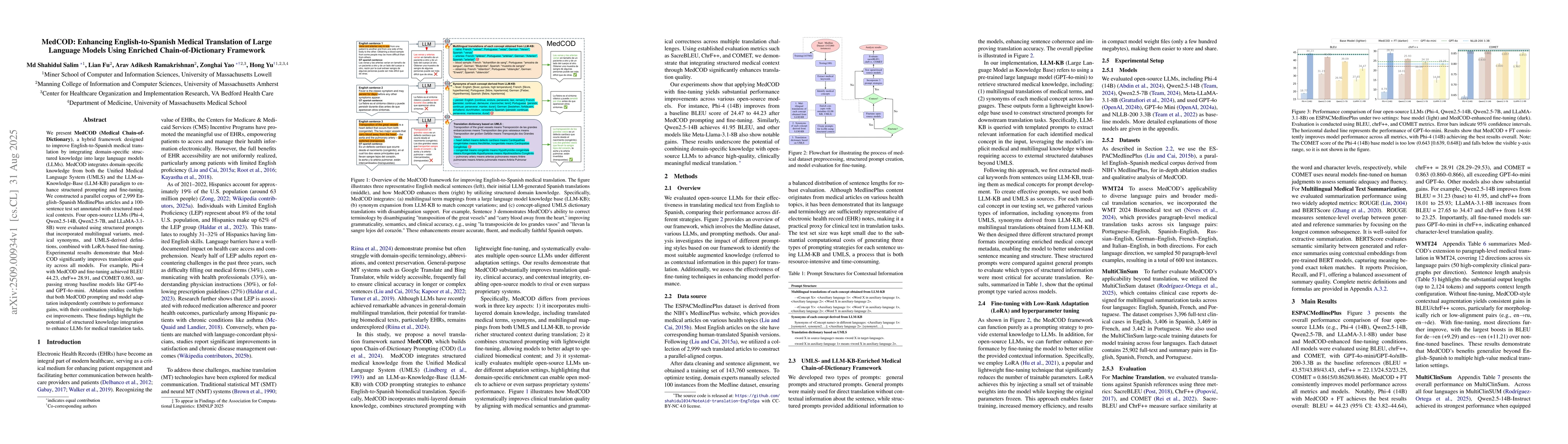Thumbnail for MedCOD: Enhancing English-to-Spanish Medical Translation of Large
  Language Models Using Enriched Chain-of-Dictionary Framework
