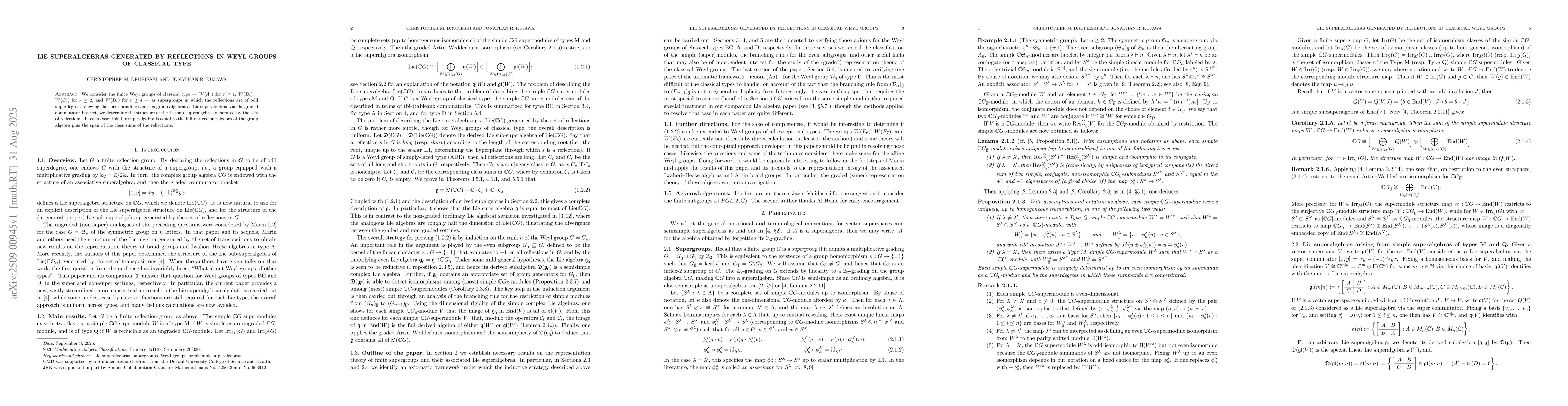Thumbnail for Lie Superalgebras Generated by Reflections in Weyl Groups of Classical
  Type