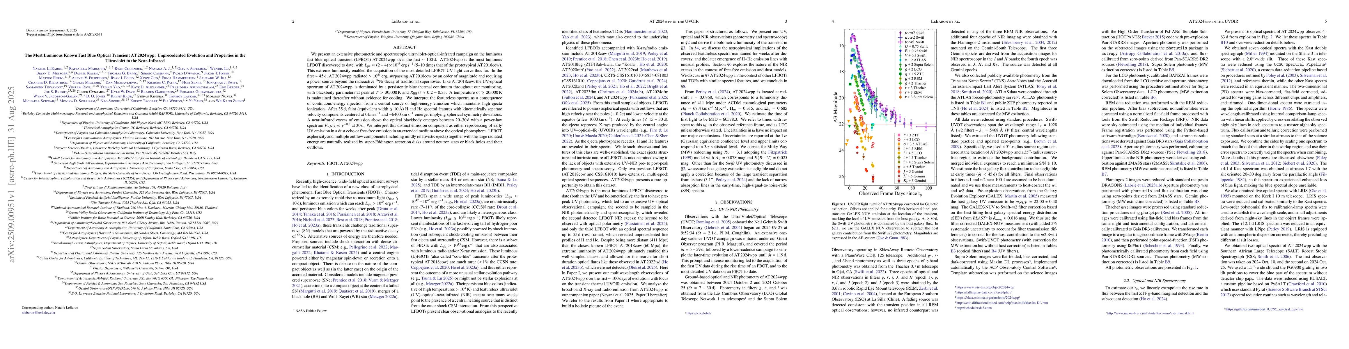 Thumbnail for The Most Luminous Known Fast Blue Optical Transient AT 2024wpp:
  Unprecedented Evolution and Properties in the Ultraviolet to the
  Near-Infrared