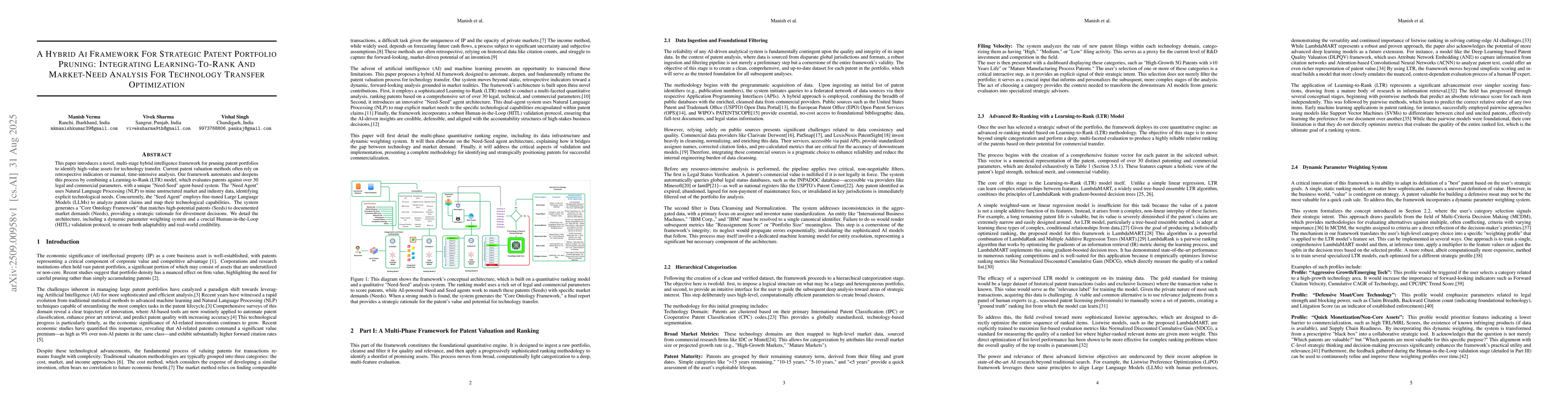 Thumbnail for A Hybrid Ai Framework For Strategic Patent Portfolio Pruning:
  Integrating Learning To-Rank And Market Need Analysis For Technology Transfer
  Optimization