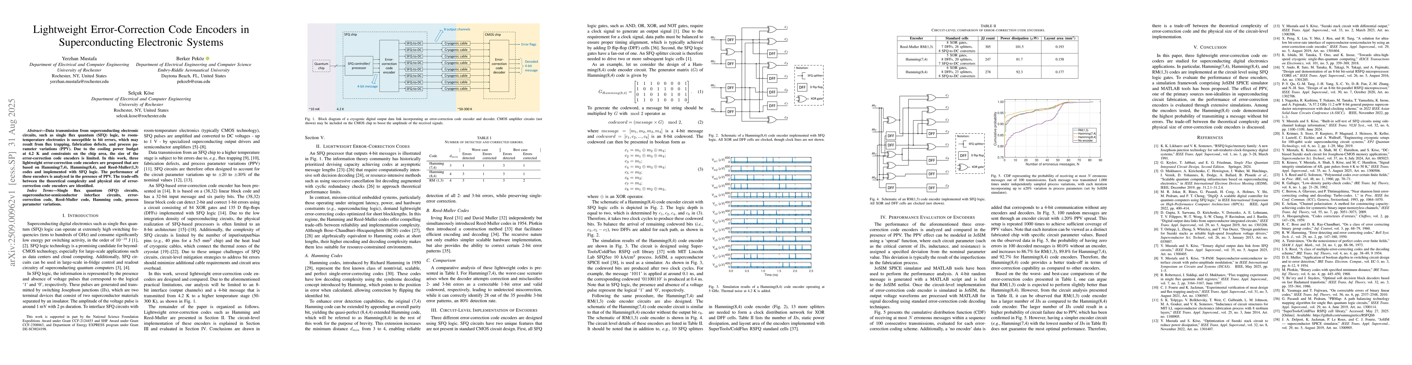 Thumbnail for Lightweight Error-Correction Code Encoders in Superconducting Electronic
  Systems