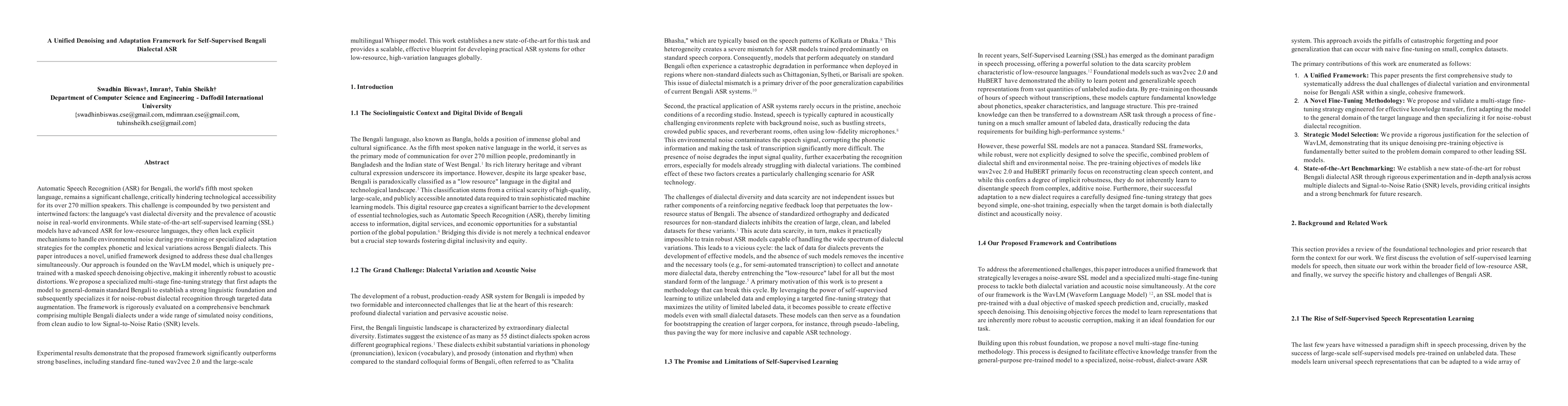 Thumbnail for A Unified Denoising and Adaptation Framework for Self-Supervised Bengali
  Dialectal ASR