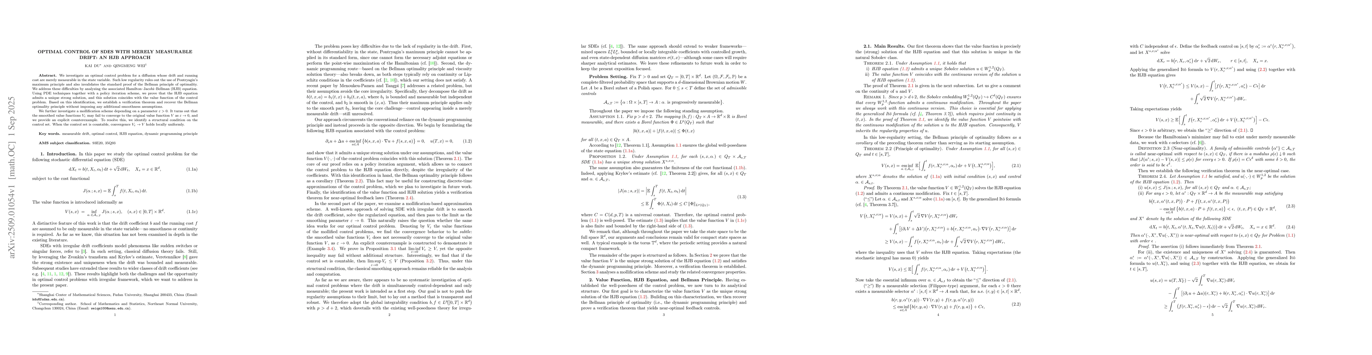 Thumbnail for Optimal control of SDEs with merely measurable drift: an HJB approach