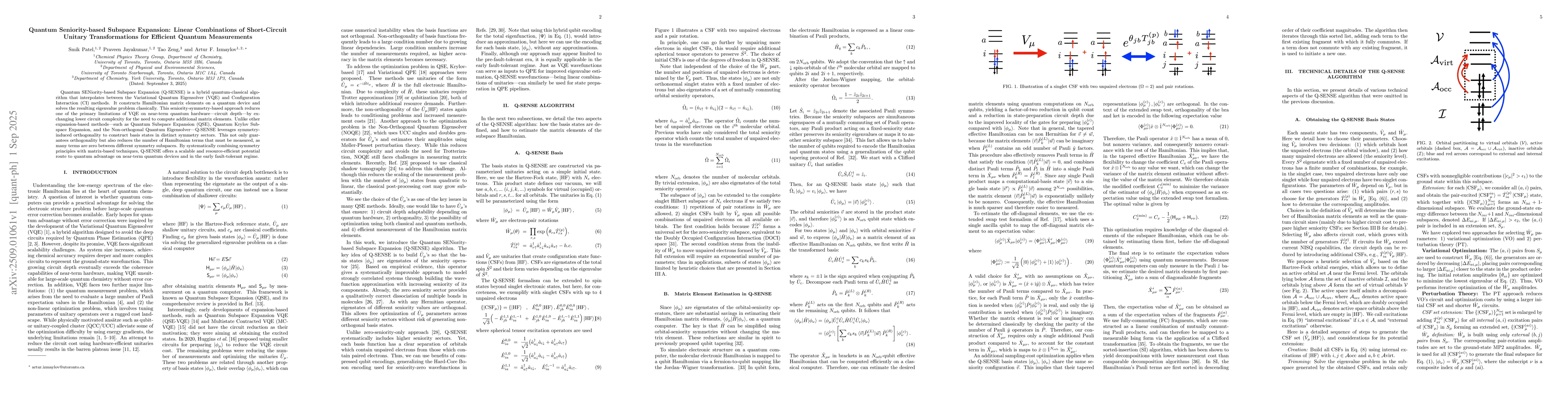Thumbnail for Quantum Seniority-based Subspace Expansion: Linear Combinations of
  Short-Circuit Unitary Transformations for Efficient Quantum Measurements