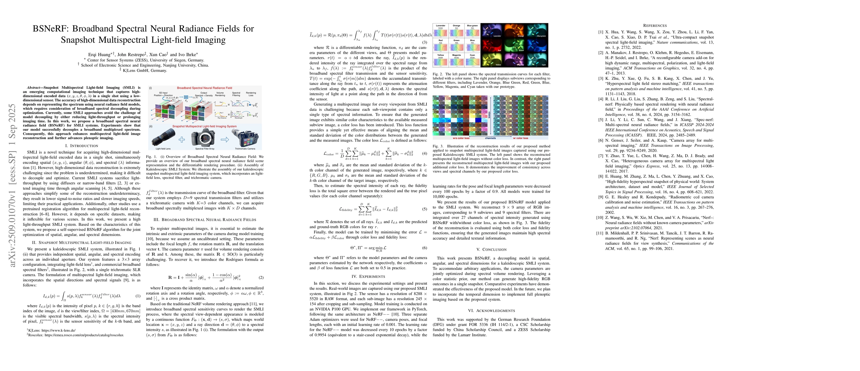 Thumbnail for BSNeRF: Broadband Spectral Neural Radiance Fields for Snapshot
  Multispectral Light-field Imaging