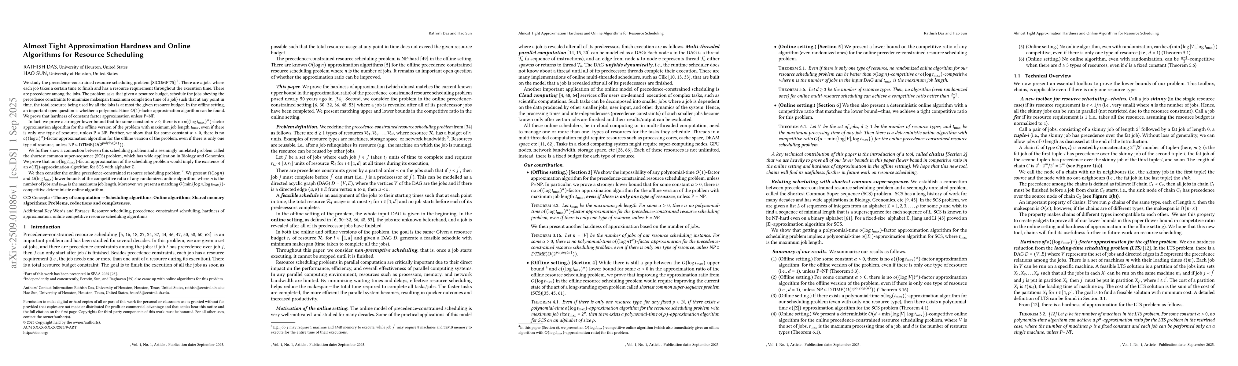 Thumbnail for Almost Tight Approximation Hardness and Online Algorithms for Resource
  Scheduling