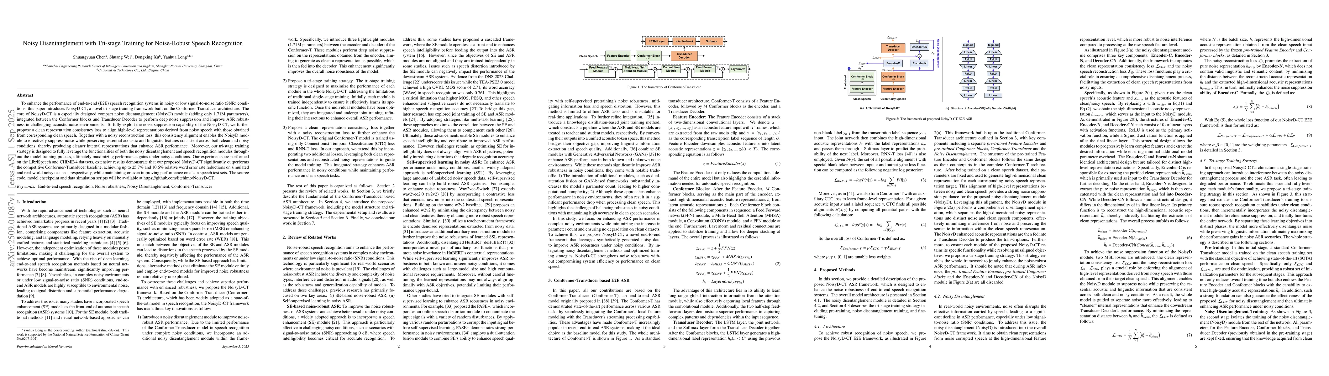 Thumbnail for Noisy Disentanglement with Tri-stage Training for Noise-Robust Speech
  Recognition
