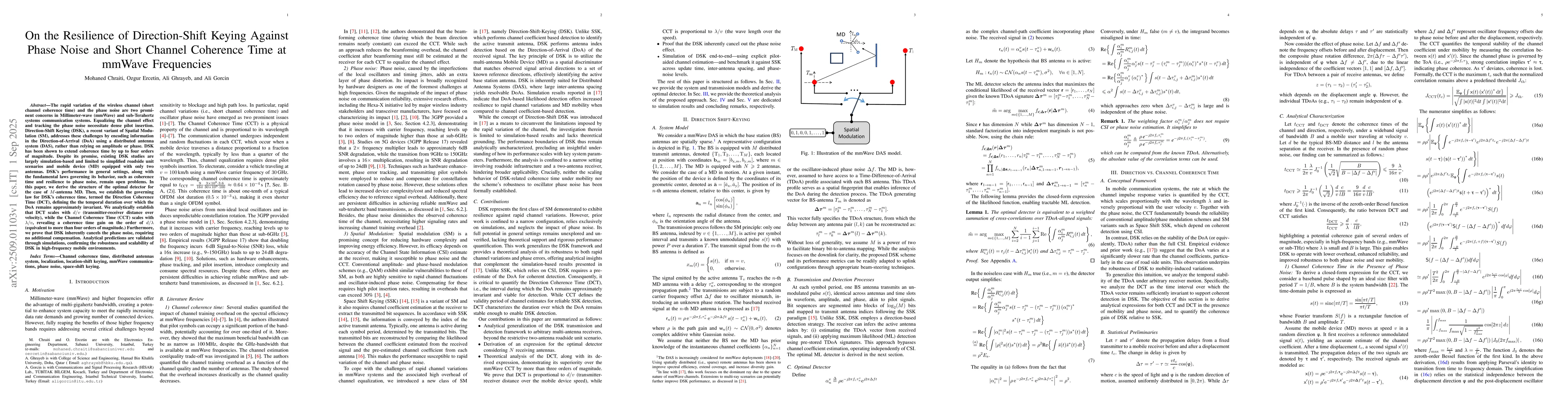 Thumbnail for On the Resilience of Direction-Shift Keying Against Phase Noise and
  Short Channel Coherence Time at mmWave Frequencies