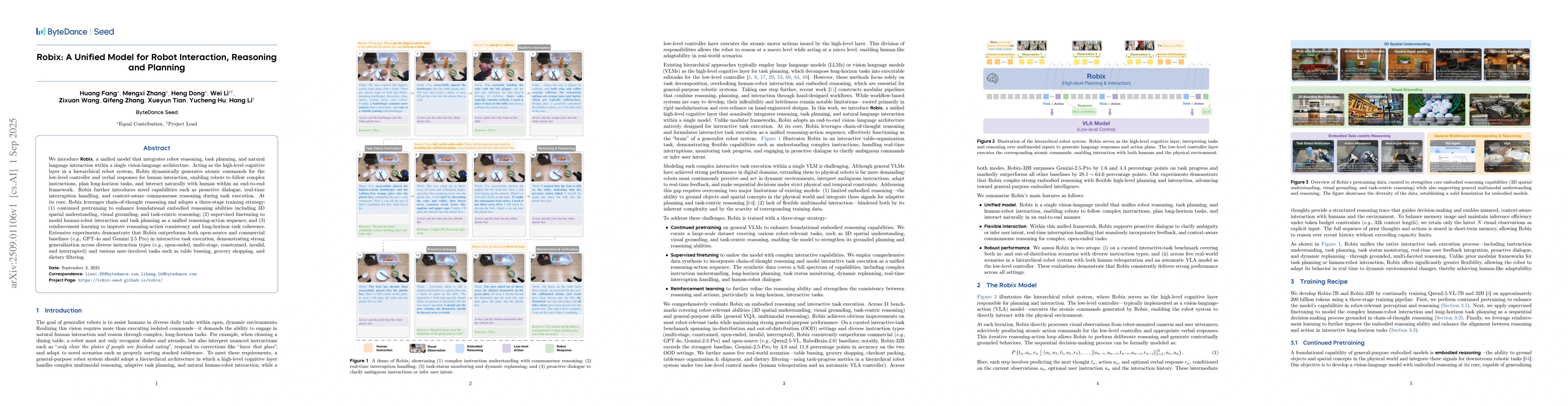 Thumbnail for Robix: A Unified Model for Robot Interaction, Reasoning and Planning