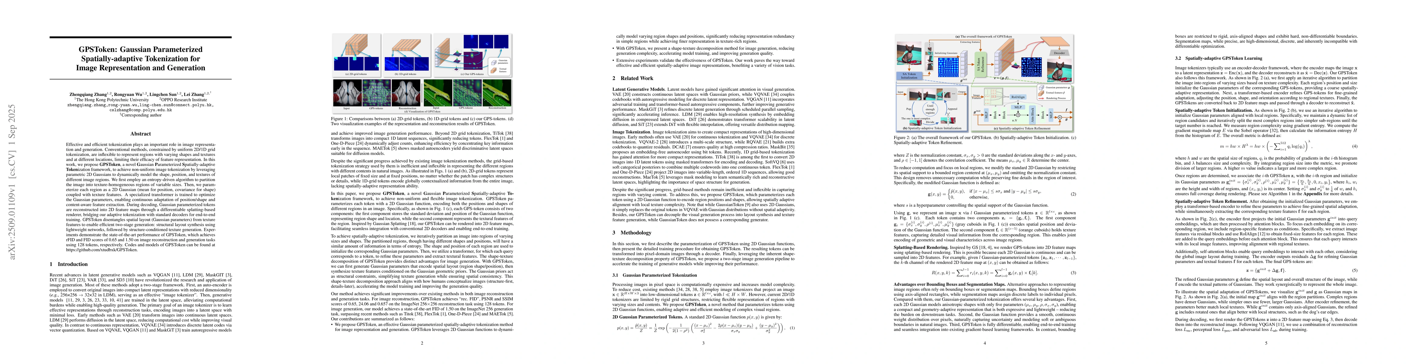 Thumbnail for GPSToken: Gaussian Parameterized Spatially-adaptive Tokenization for
  Image Representation and Generation