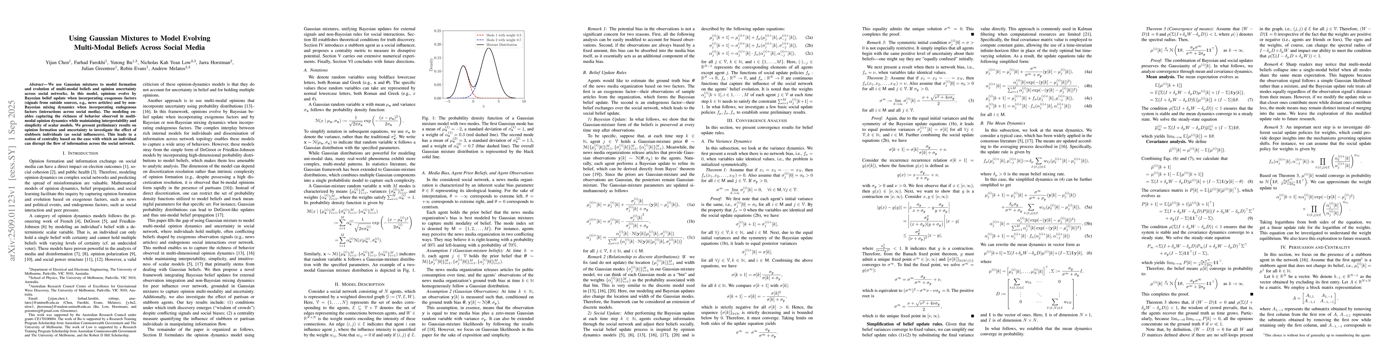 Thumbnail for Using Gaussian Mixtures to Model Evolving Multi-Modal Beliefs Across
  Social Media