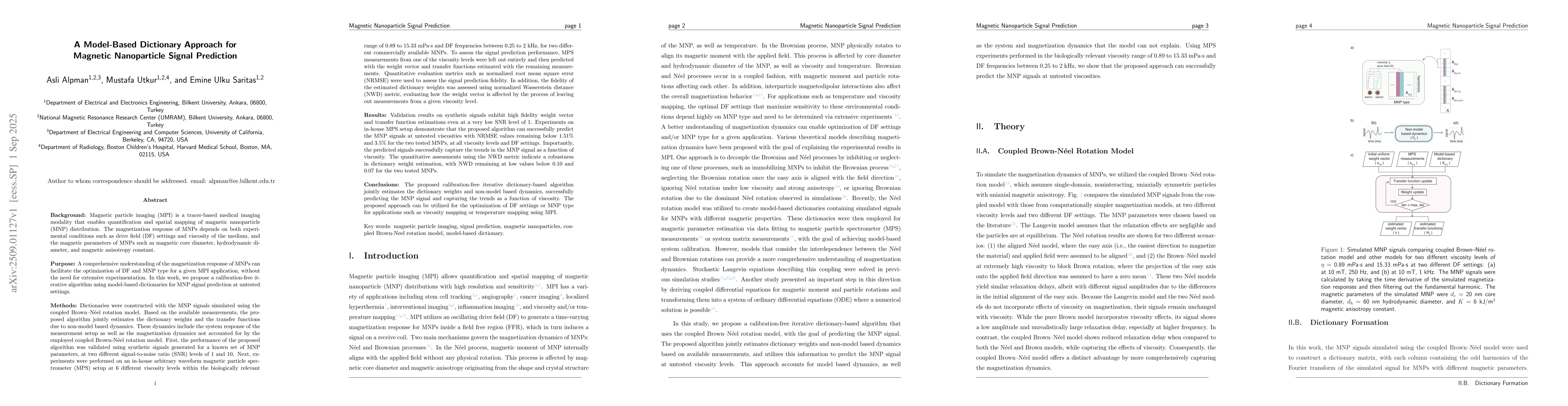 Thumbnail for A Model-Based Dictionary Approach for Magnetic Nanoparticle Signal
  Prediction
