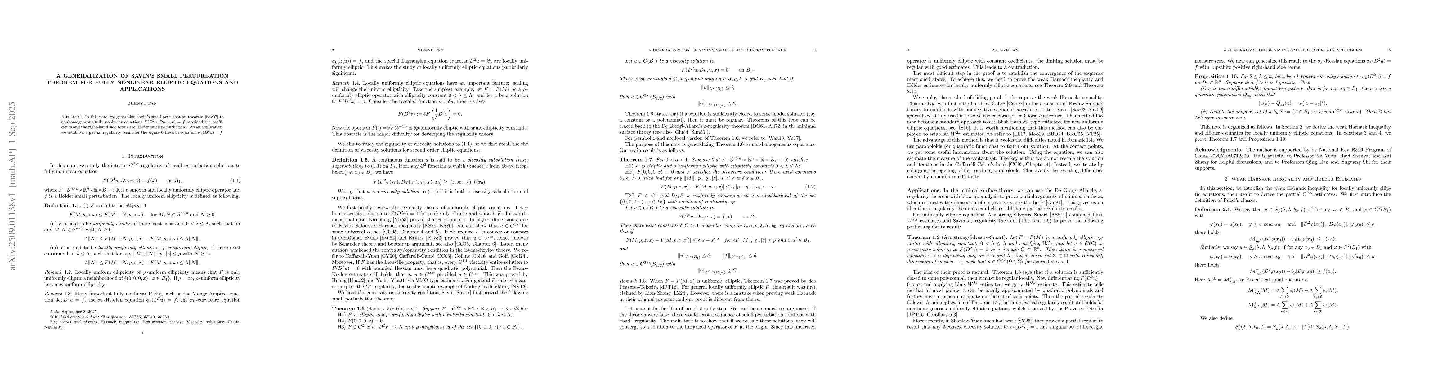 Thumbnail for A generalization of Savin's small perturbation theorem for fully
  nonlinear elliptic equations and applications