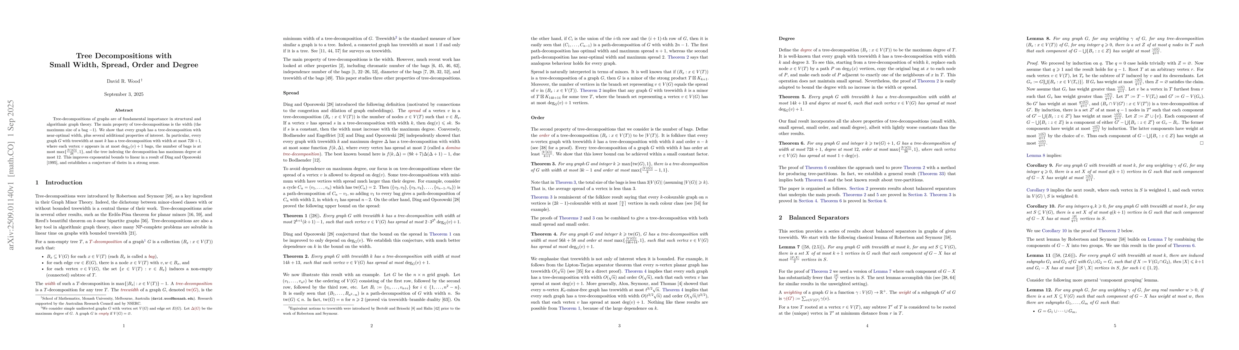 Thumbnail for Tree decompositions with small width, spread, order and degree