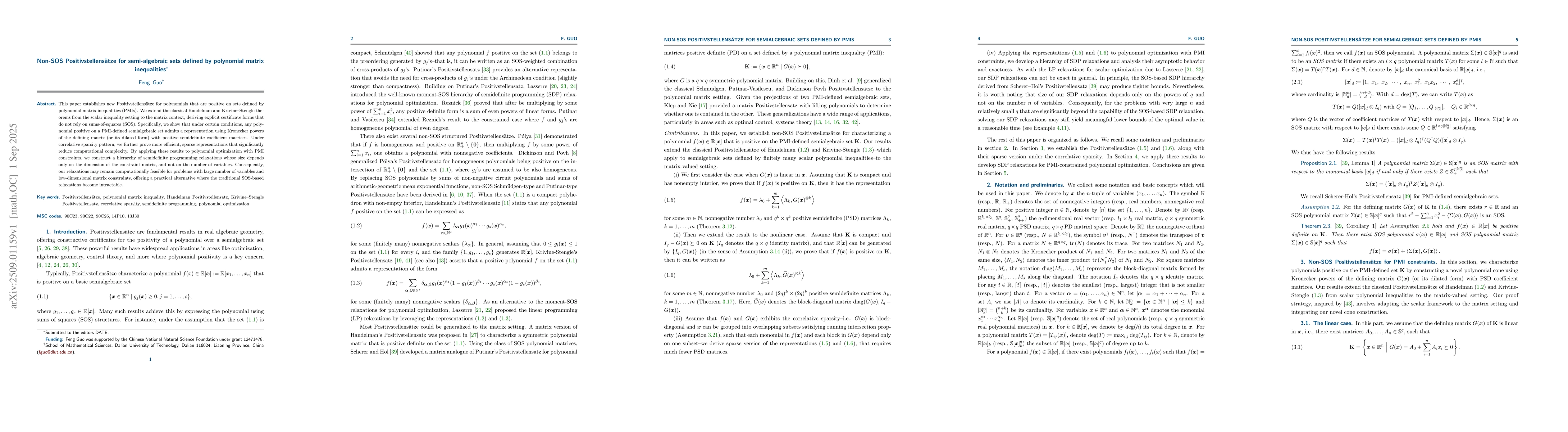 Thumbnail for Non-SOS Positivstellensätze for semi-algebraic sets defined by
  polynomial matrix inequalities