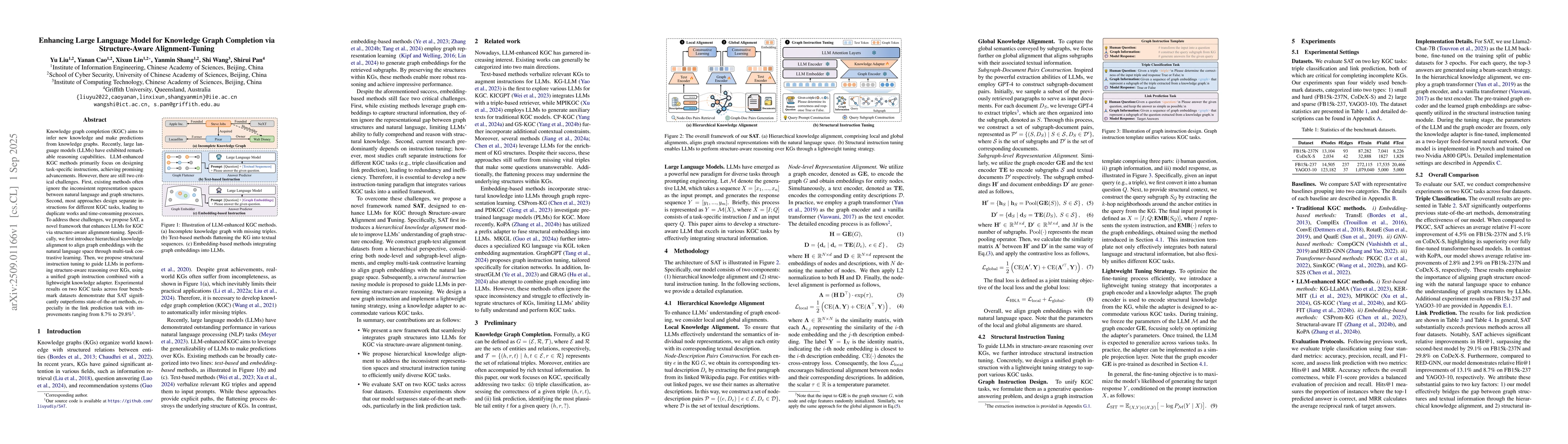 Thumbnail for Enhancing Large Language Model for Knowledge Graph Completion via
  Structure-Aware Alignment-Tuning