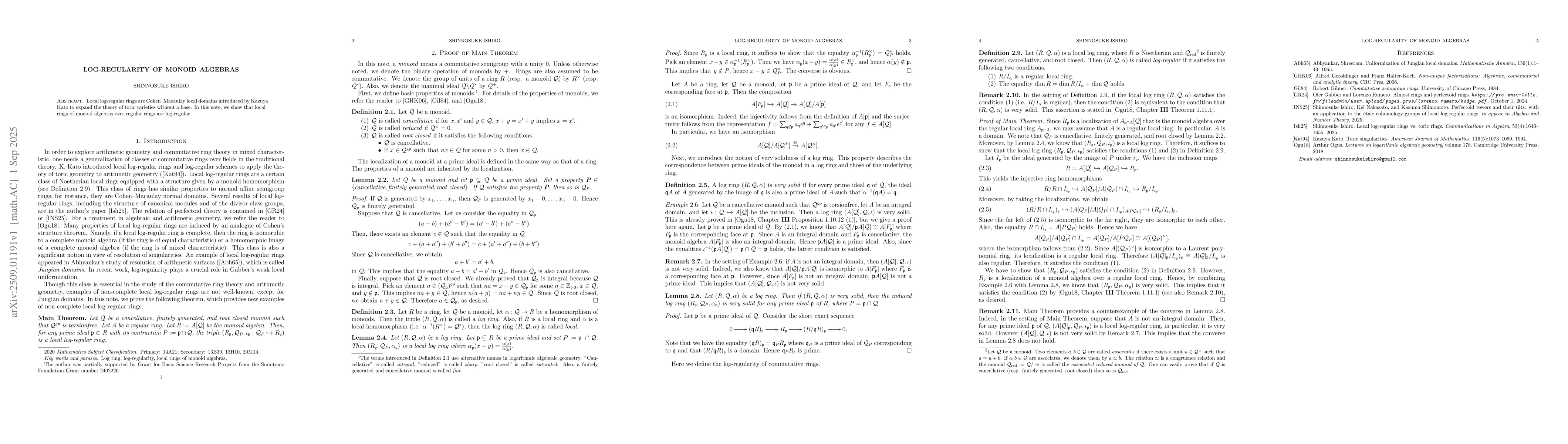 Thumbnail for Log-regularity of monoid algebras