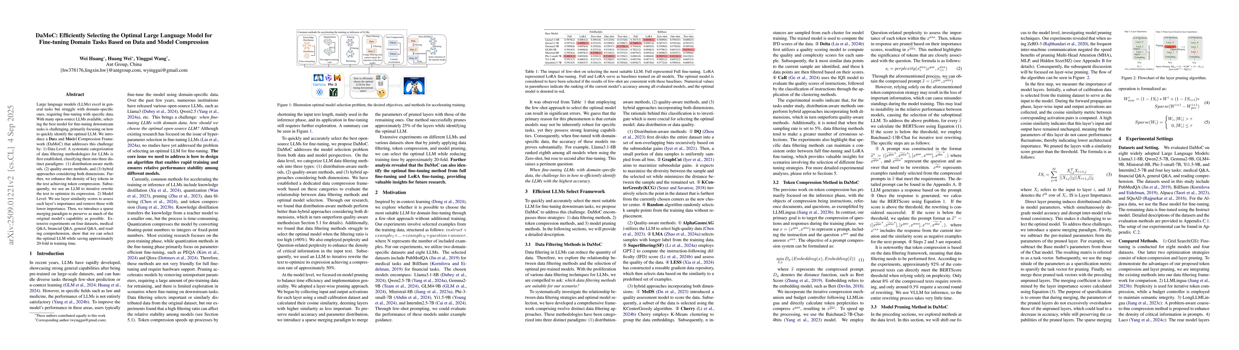 Thumbnail for DaMoC: Efficiently Selecting the Optimal Large Language Model for
  Fine-tuning Domain Tasks Based on Data and Model Compression