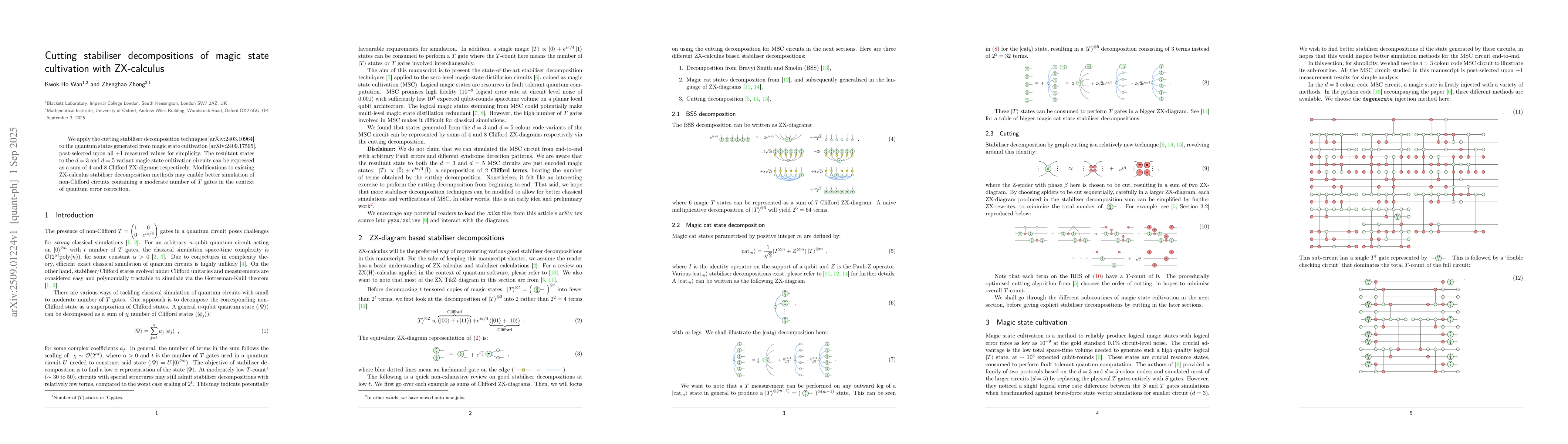 Thumbnail for Cutting stabiliser decompositions of magic state cultivation with
  ZX-calculus