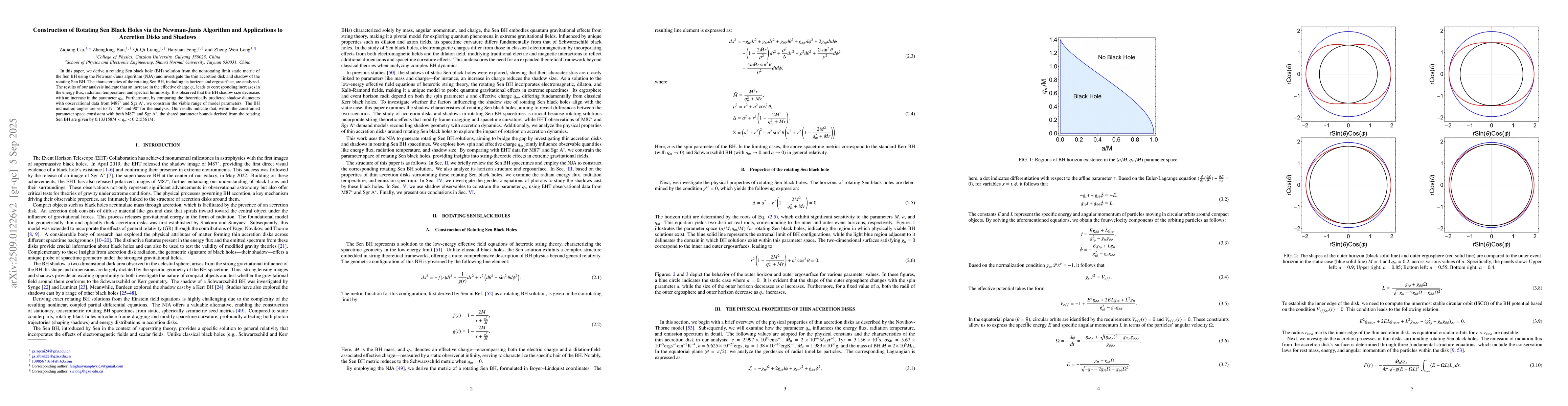 Thumbnail for Construction of Rotating Sen Black Holes via the Newman-Janis Algorithm
  and Applications to Accretion Disks and Shadows
