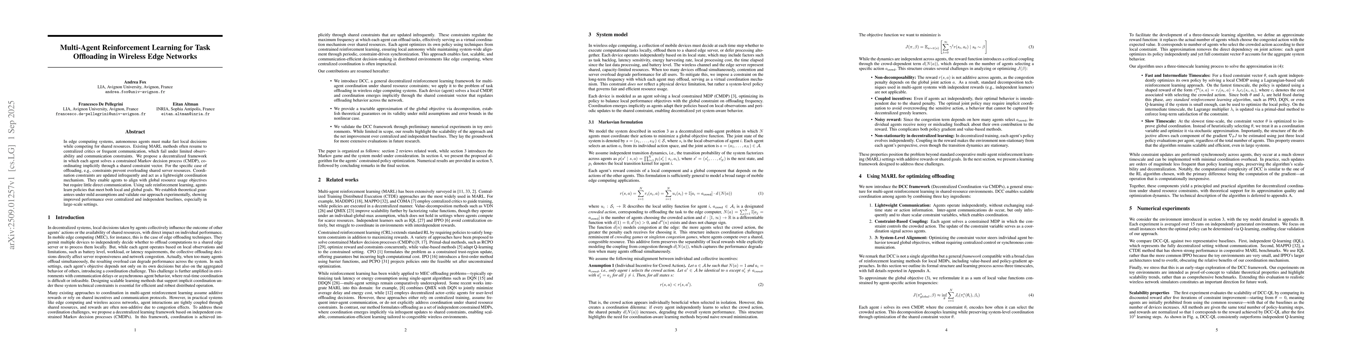 Thumbnail for Multi-Agent Reinforcement Learning for Task Offloading in Wireless Edge
  Networks