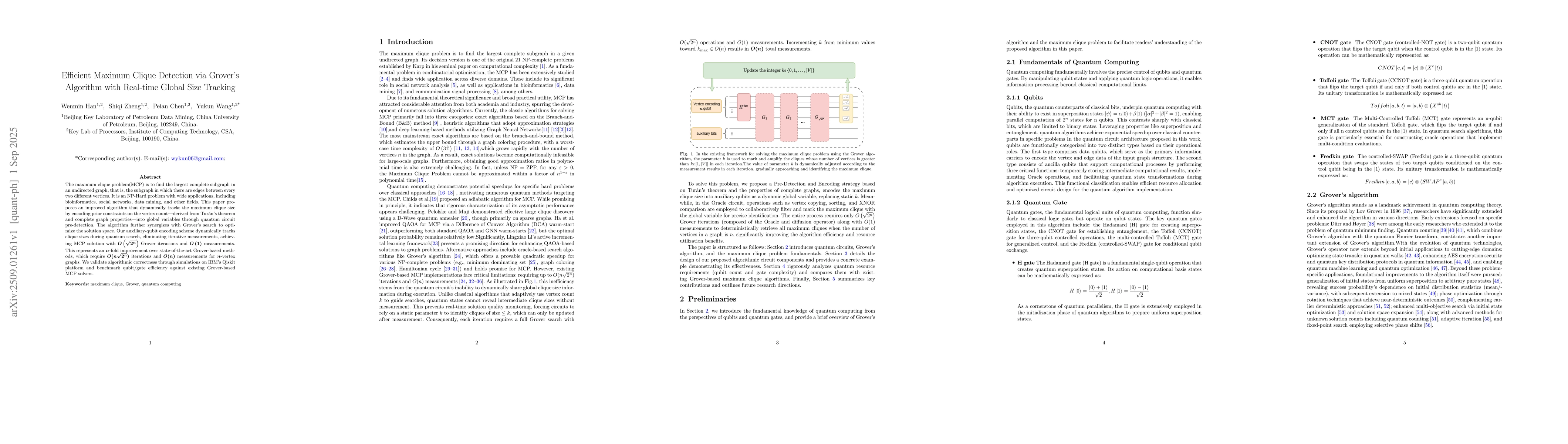 Thumbnail for Efficient Maximum Clique Detection via Grover's Algorithm with Real-time
  Global Size Tracking
