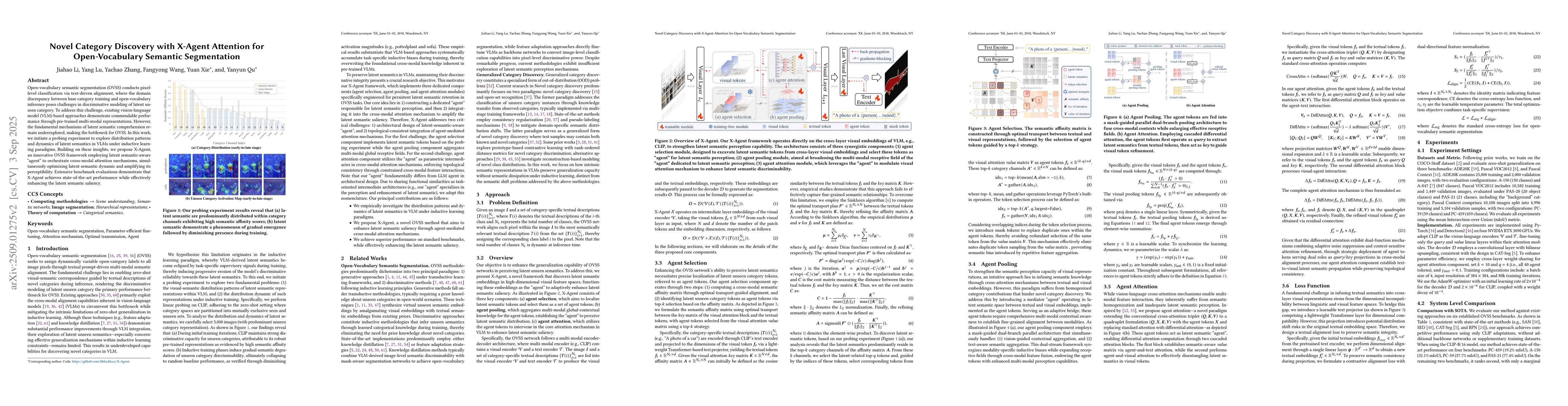 Thumbnail for Novel Category Discovery with X-Agent Attention for Open-Vocabulary
  Semantic Segmentation