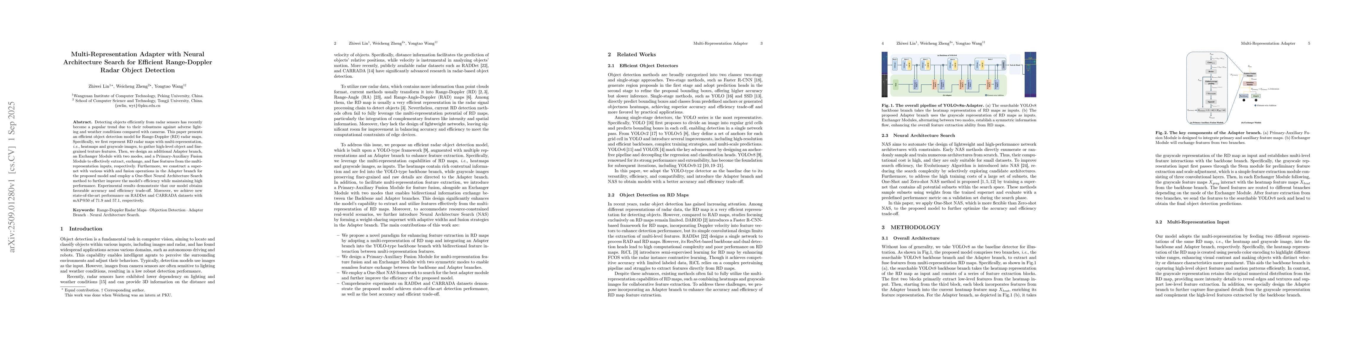 Thumbnail for Multi-Representation Adapter with Neural Architecture Search for
  Efficient Range-Doppler Radar Object Detection