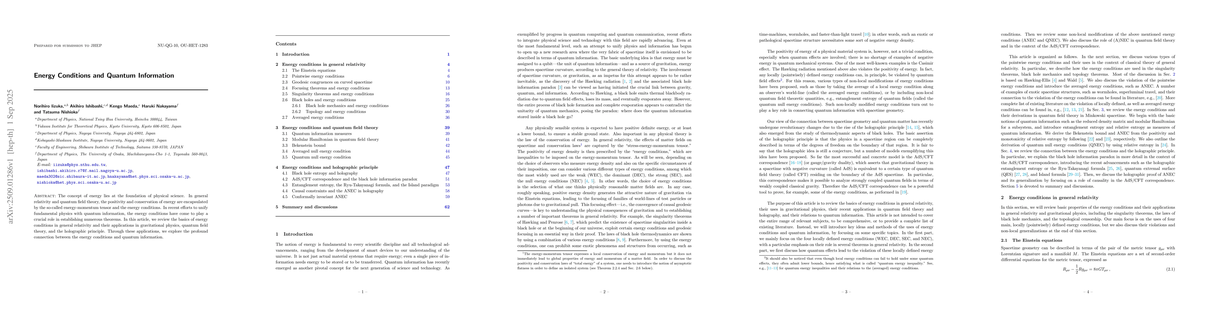 Thumbnail for Energy Conditions and Quantum Information