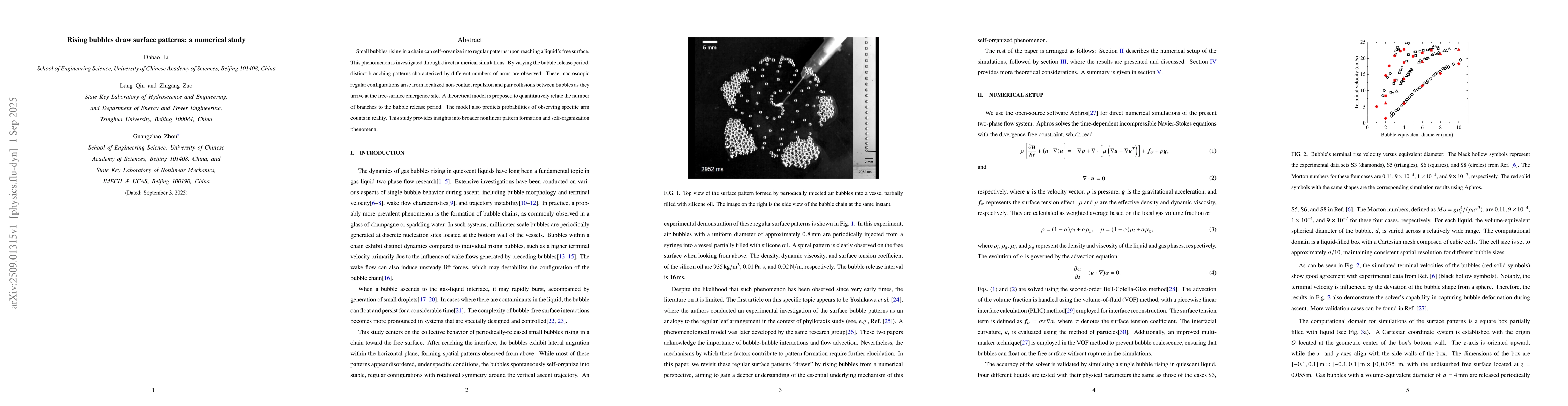 Thumbnail for Rising bubbles draw surface patterns: a numerical study