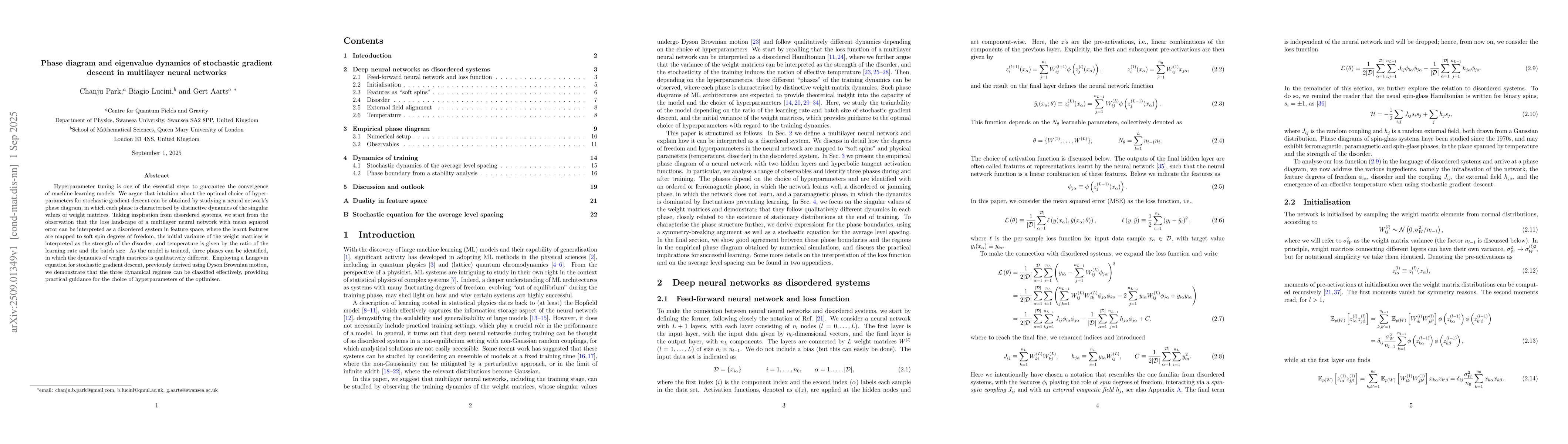 Thumbnail for Phase diagram and eigenvalue dynamics of stochastic gradient descent in
  multilayer neural networks