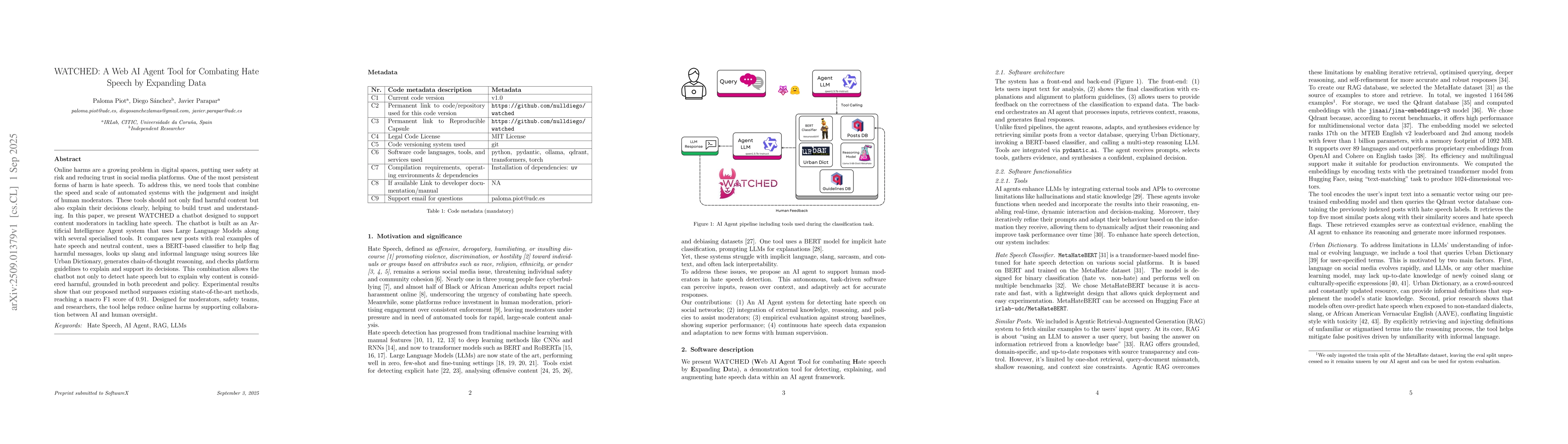 Thumbnail for WATCHED: A Web AI Agent Tool for Combating Hate Speech by Expanding Data