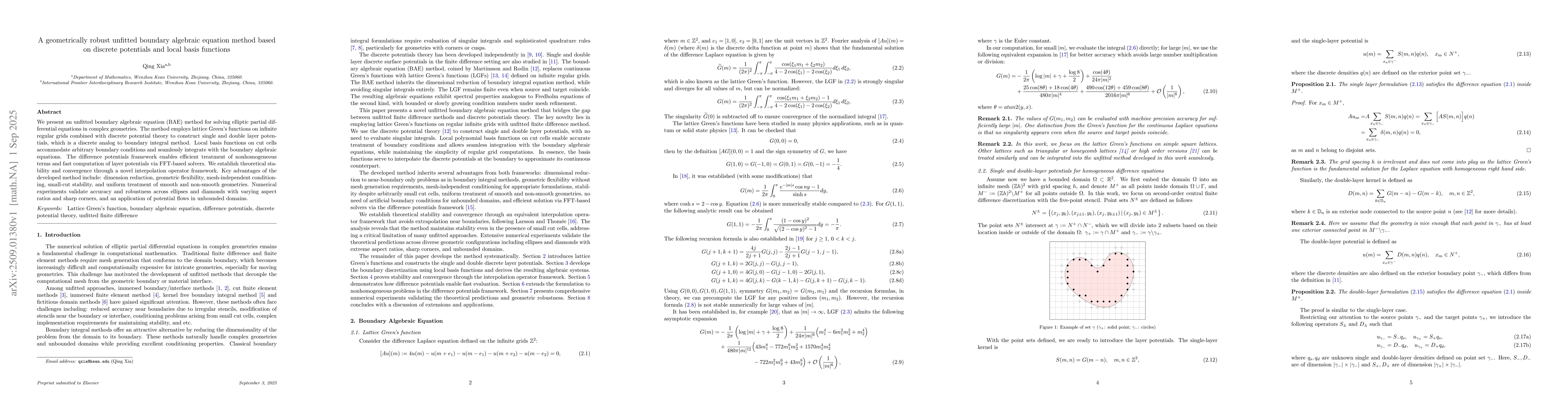 Thumbnail for A geometrically robust unfitted boundary algebraic equation method based
  on discrete potentials and local basis functions