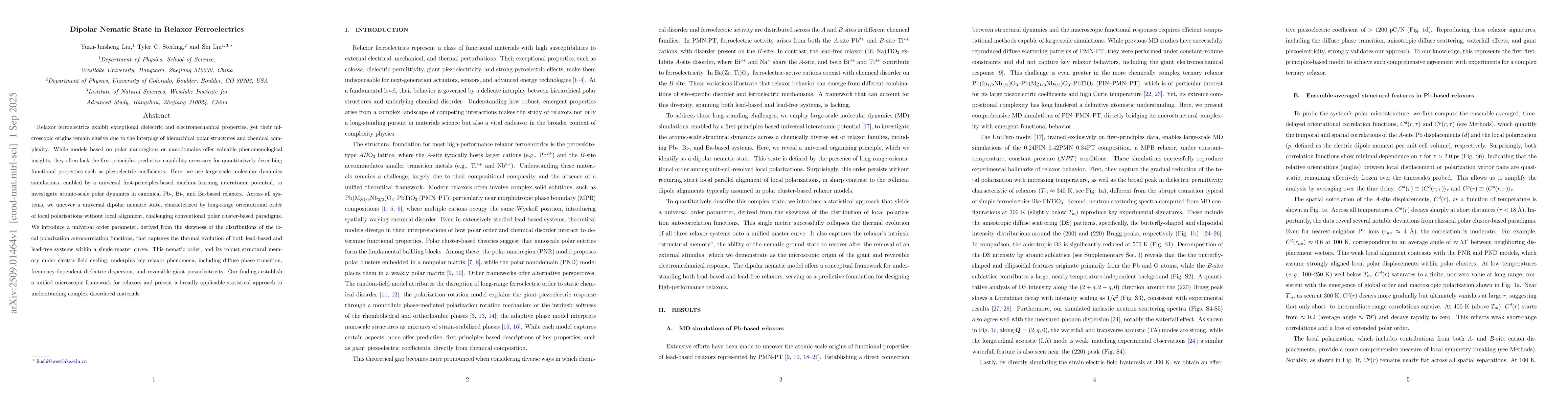 Thumbnail for Dipolar Nematic State in Relaxor Ferroelectrics