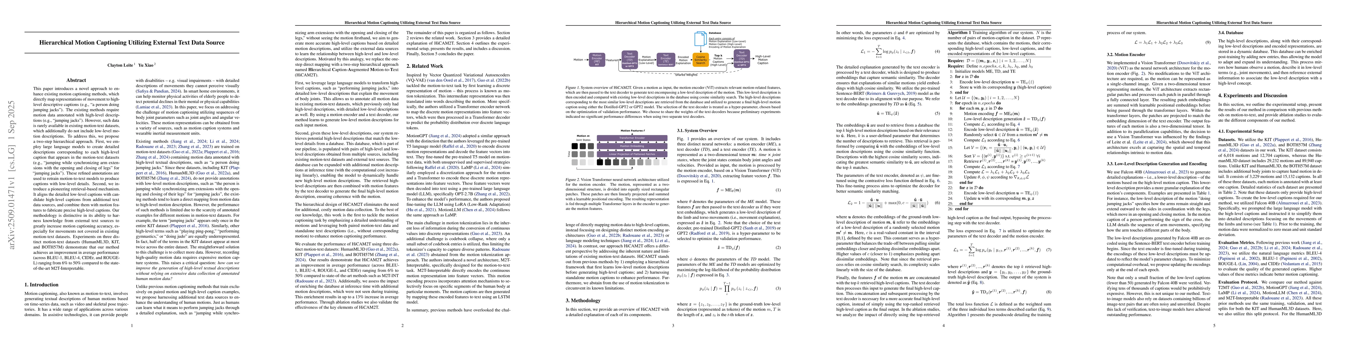 Thumbnail for Hierarchical Motion Captioning Utilizing External Text Data Source