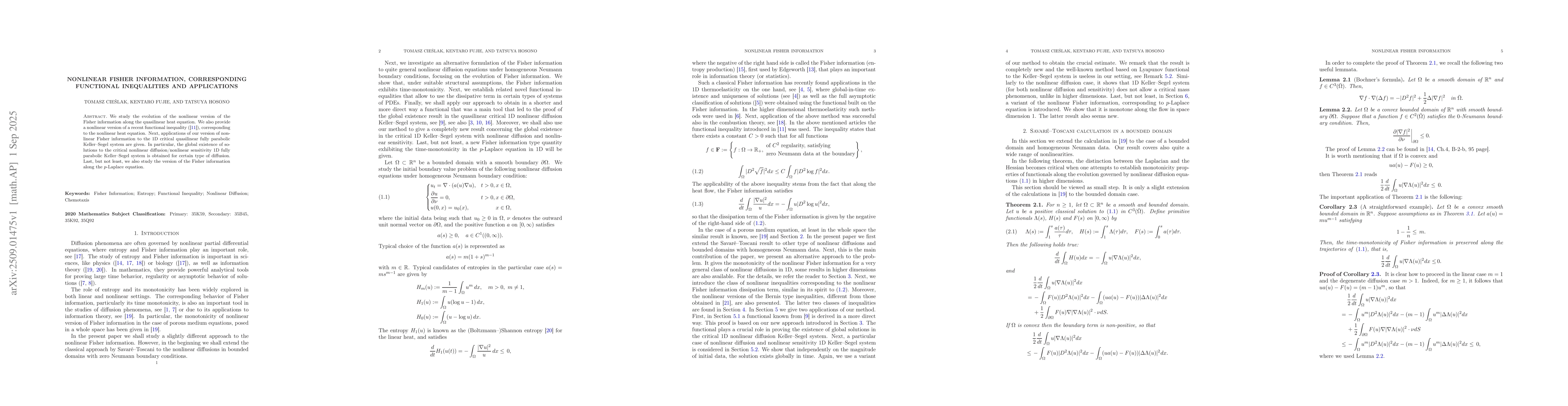 Thumbnail for Nonlinear Fisher information, corresponding functional inequalities and
  applications