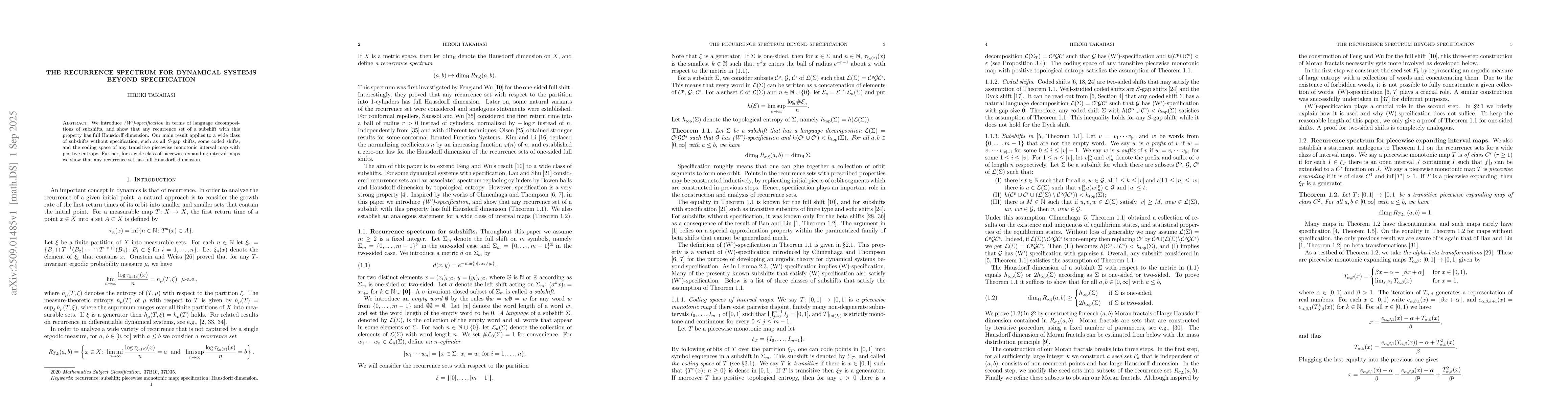 Thumbnail for The recurrence spectrum for dynamical systems beyond specification