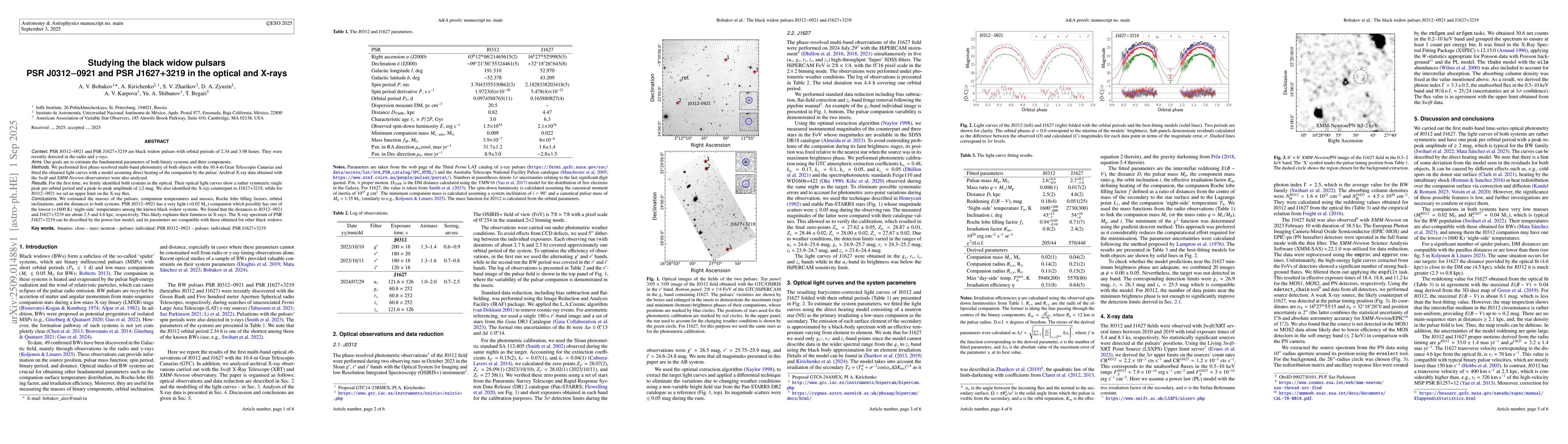 Thumbnail for Studying the black widow pulsars PSR J0312$-$0921 and PSR J1627$+$3219
  in the optical and X-rays