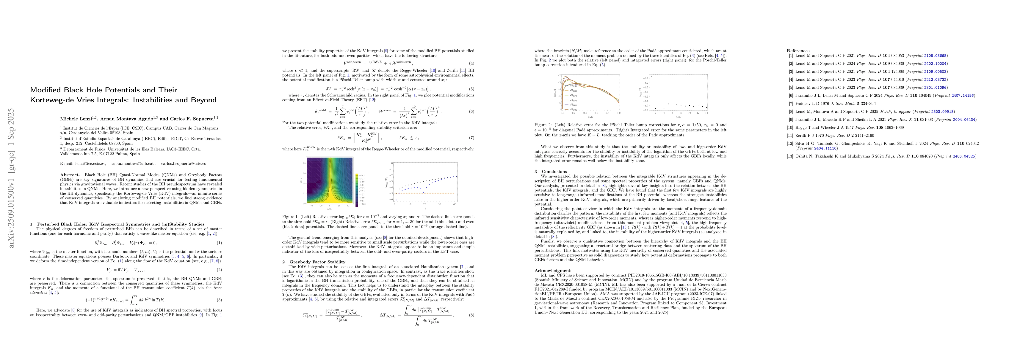 Thumbnail for Modified Black Hole Potentials and Their Korteweg-de Vries Integrals:
  Instabilities and Beyond