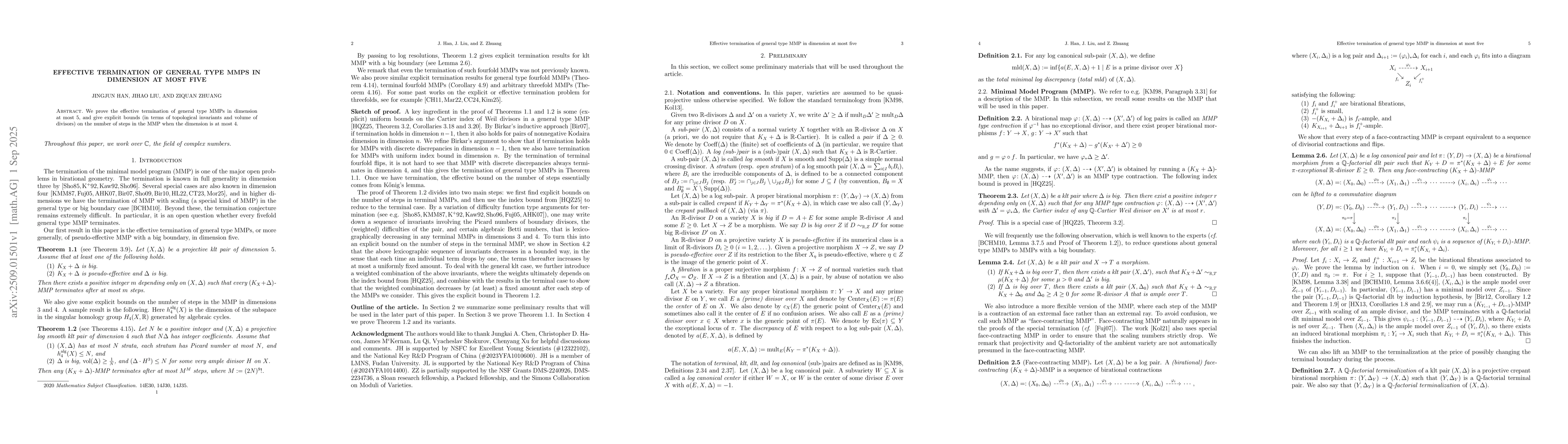 Thumbnail for Effective termination of general type MMPs in dimension at most five