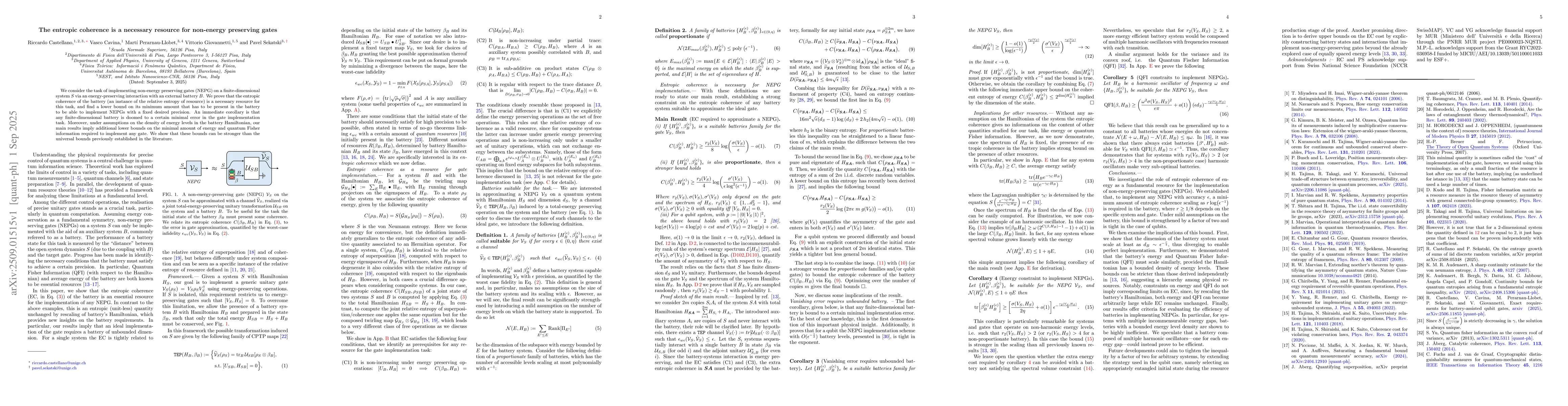 Thumbnail for The entropic coherence is a necessary resource for non-energy preserving
  gates