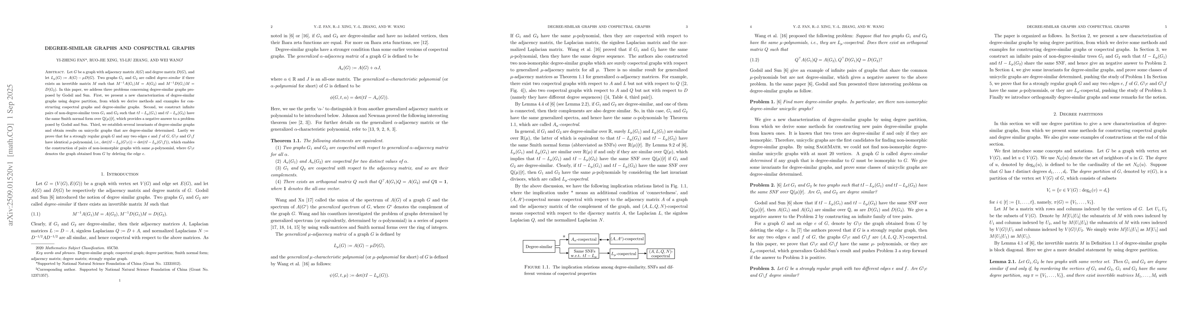 Thumbnail for Degree-similar graphs and cospectral graphs