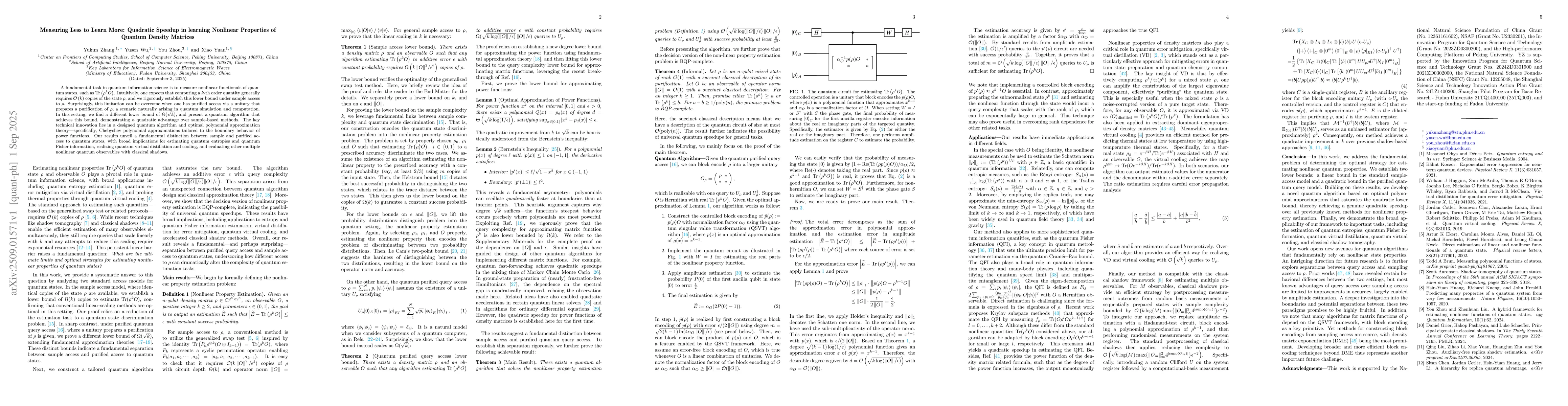 Thumbnail for Measuring Less to Learn More: Quadratic Speedup in learning Nonlinear
  Properties of Quantum Density Matrices