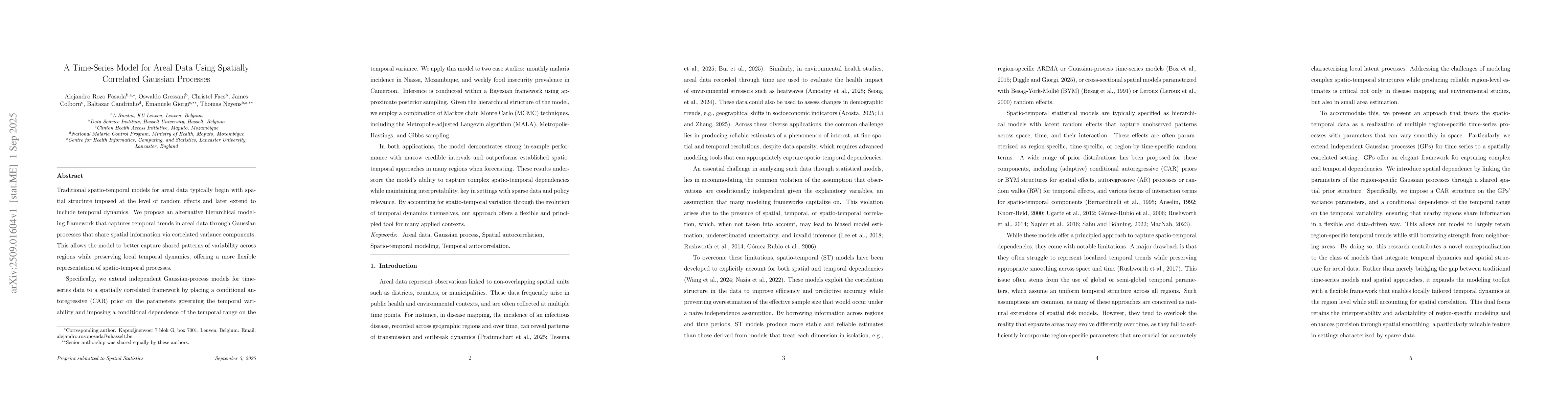 Thumbnail for A Time-Series Model for Areal Data Using Spatially Correlated Gaussian
  Processes