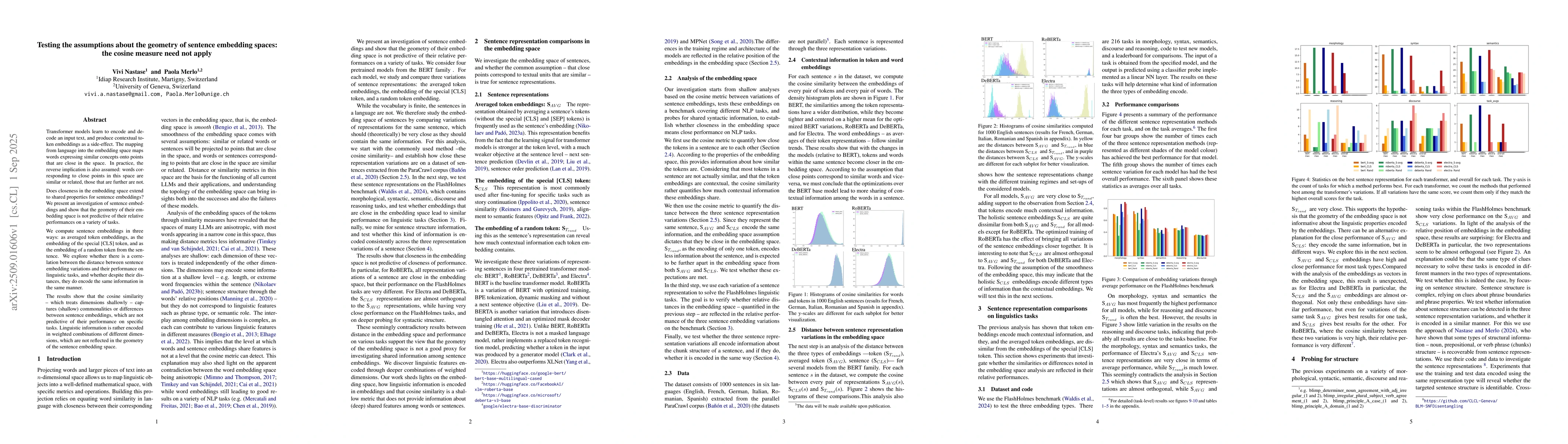 Thumbnail for Testing the assumptions about the geometry of sentence embedding spaces:
  the cosine measure need not apply
