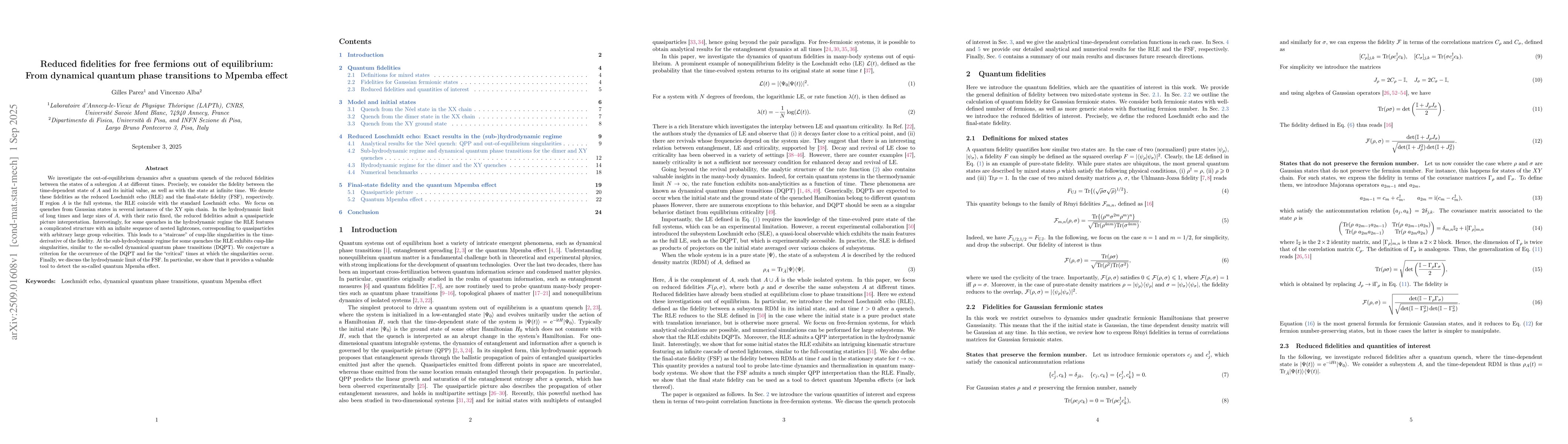 Thumbnail for Reduced fidelities for free fermions out of equilibrium: From dynamical
  quantum phase transitions to Mpemba effect